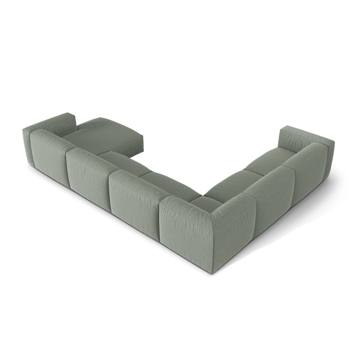 Martina modulares Panoramasofa, Linke Seite, Sitztiefe 76 cm, aus Strukturierter Stoff in Moosgrün (Boston Water Green), 406x316 cm von Micadoni – Bild 4