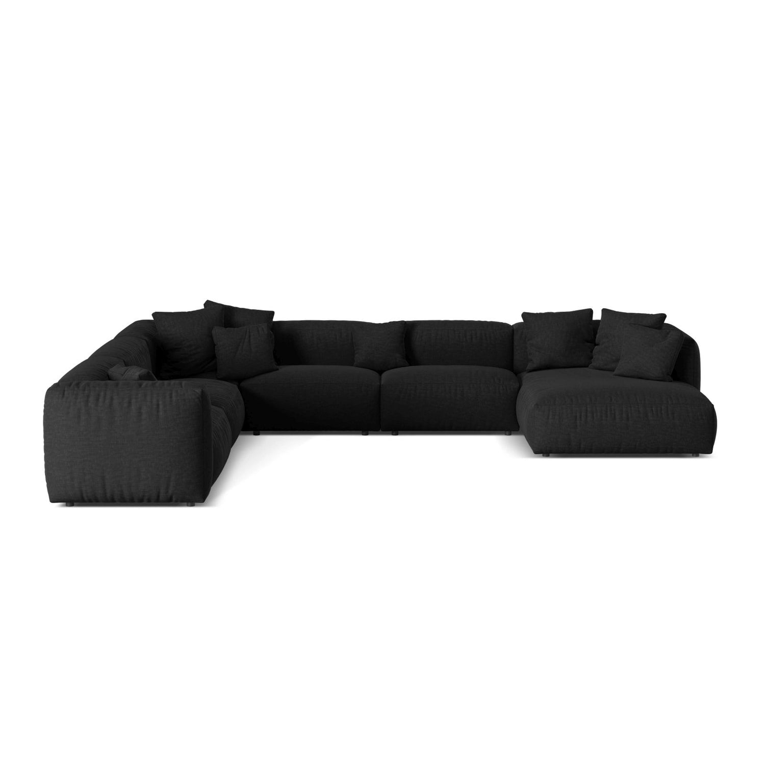 Martina modulares Panoramasofa, Linke Seite, Sitztiefe 76 cm, aus Strukturierter Stoff in Schwarz (Boston Black), 406x316 cm von Micadoni – Bild 1