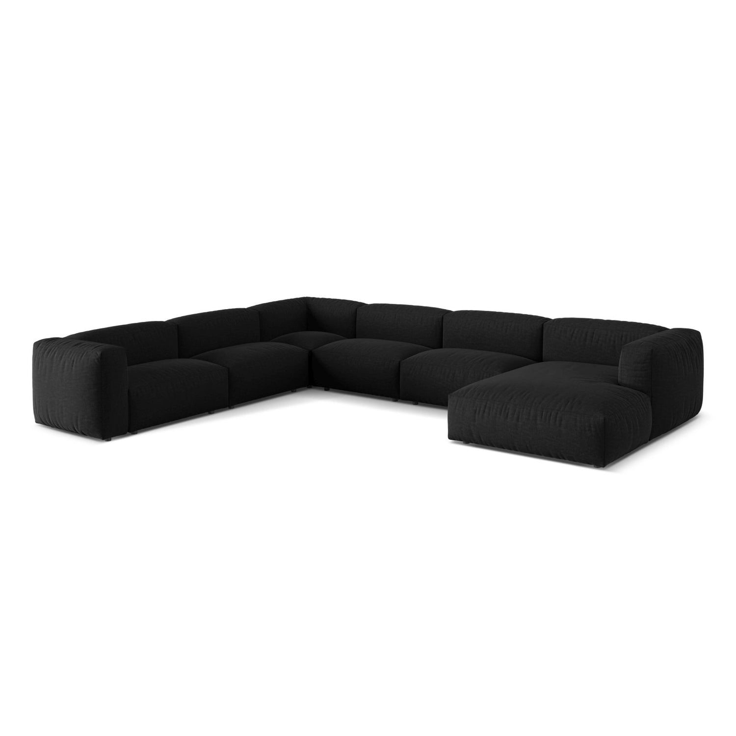 Martina modulares Panoramasofa, Linke Seite, Sitztiefe 76 cm, aus Strukturierter Stoff in Schwarz (Boston Black), 406x316 cm von Micadoni – Bild 3