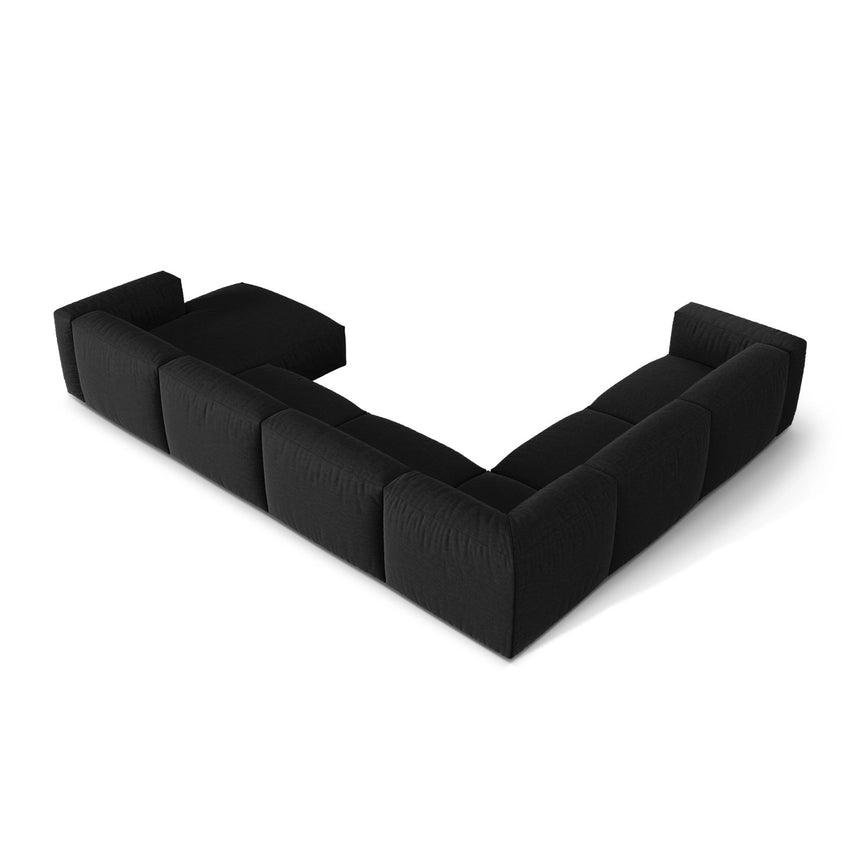 Martina modulares Panoramasofa, Linke Seite, Sitztiefe 76 cm, aus Strukturierter Stoff in Schwarz (Boston Black), 406x316 cm von Micadoni – Bild 4