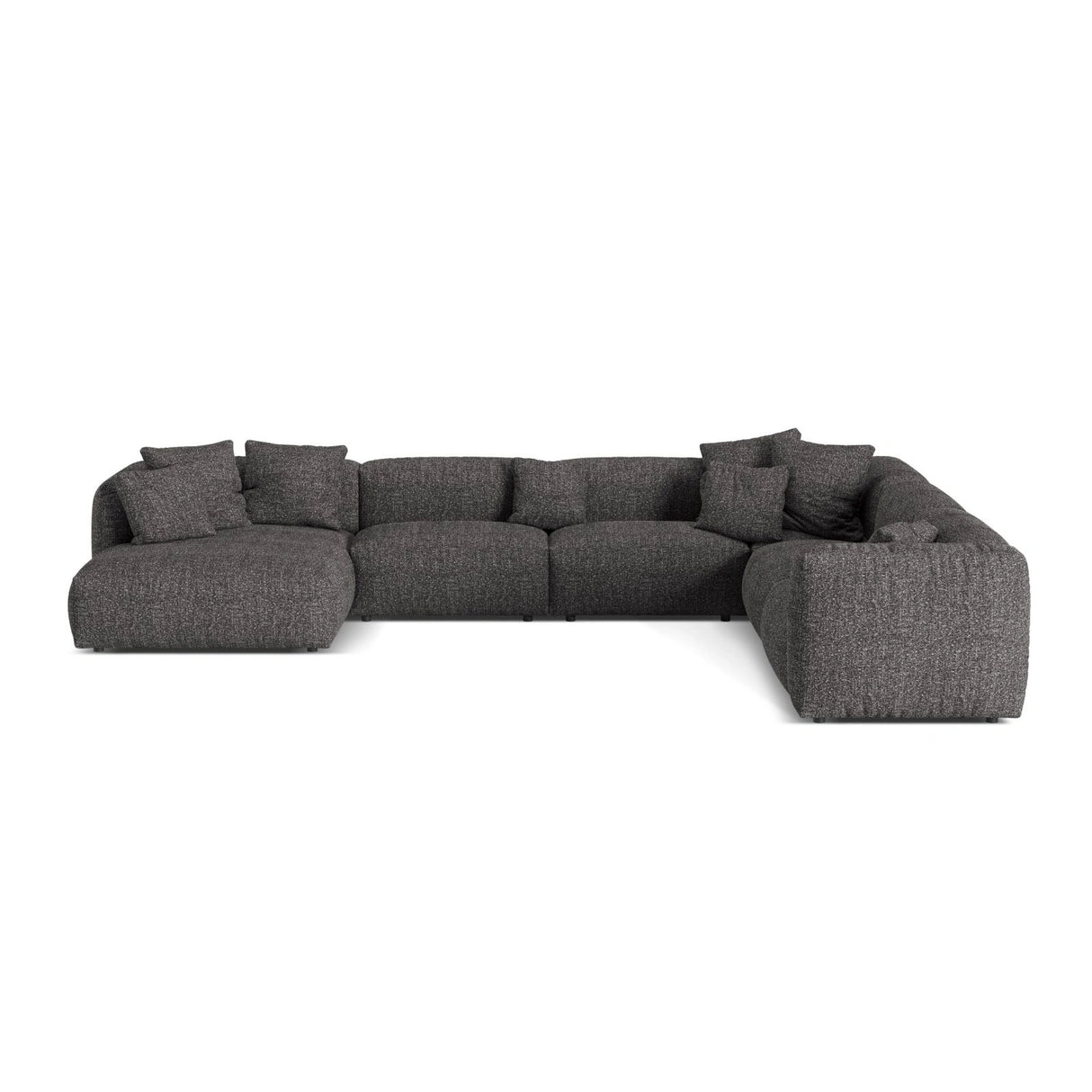 Martina modulares Panoramasofa, Rechte Seite, Sitztiefe 76 cm, aus Boucle in Anthrazit (Monet Anthracite), 406x316 cm von Micadoni – Bild 1