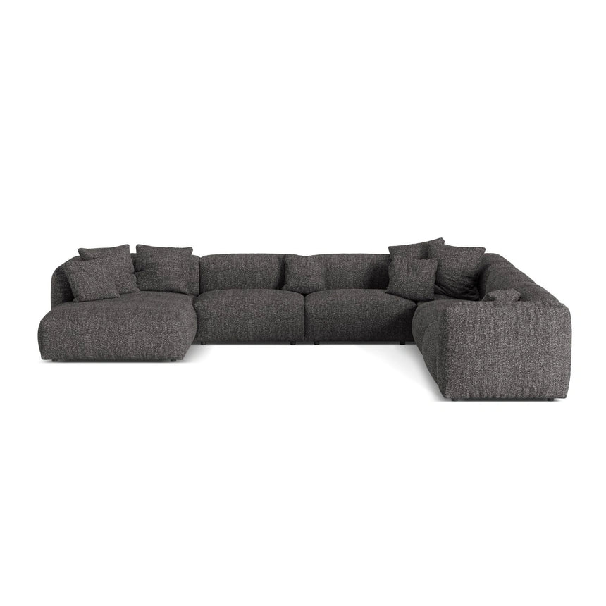 Martina modulares Panoramasofa, Rechte Seite, Sitztiefe 76 cm, aus Boucle in Anthrazit (Monet Anthracite), 406x316 cm von Micadoni – Bild 1
