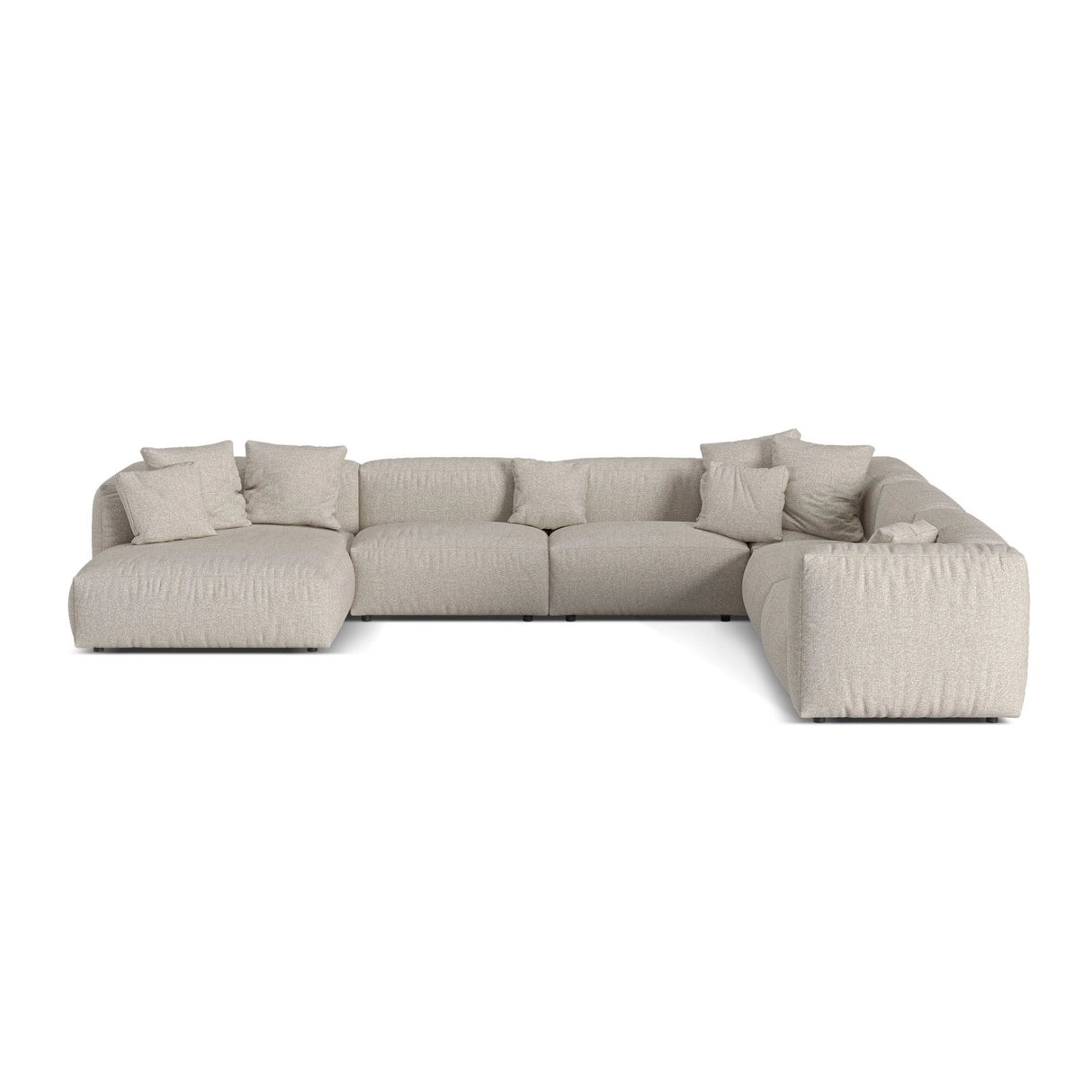 Martina modulares Panoramasofa, Rechte Seite, Sitztiefe 76 cm, aus Boucle in Beige (Monet Sand), 406x316 cm von Micadoni – Bild 1