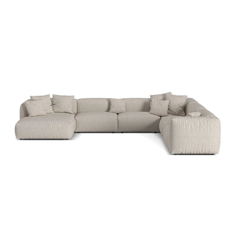Martina modulares Panoramasofa, Rechte Seite, Sitztiefe 76 cm, aus Boucle in Beige (Monet Sand), 406x316 cm von Micadoni – Bild 1