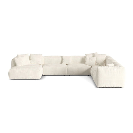 Martina modulares Panoramasofa, Rechte Seite, Sitztiefe 76 cm, aus Boucle in Elfenbein (Monet Nata), 406x316 cm von Micadoni – Bild 1