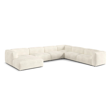 Martina modulares Panoramasofa, Rechte Seite, Sitztiefe 76 cm, aus Boucle in Elfenbein (Monet Nata), 406x316 cm von Micadoni – Bild 3