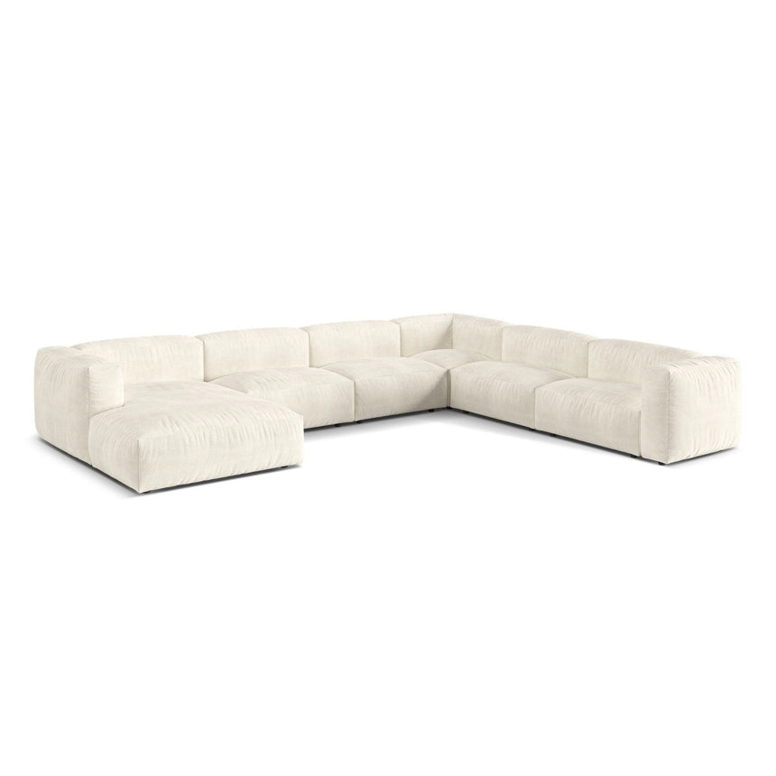 Martina modulares Panoramasofa, Rechte Seite, Sitztiefe 76 cm, aus Boucle in Elfenbein (Monet Nata), 406x316 cm von Micadoni – Bild 3