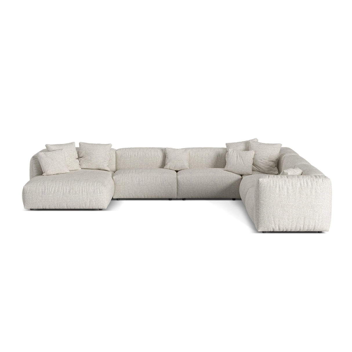 Martina modulares Panoramasofa, Rechte Seite, Sitztiefe 76 cm, aus Boucle in Grau Beige meliert (Monet Pearl), 406x316 cm von Micadoni – Bild 1