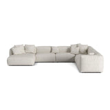Martina modulares Panoramasofa, Rechte Seite, Sitztiefe 76 cm, aus Boucle in Grau Beige meliert (Monet Pearl), 406x316 cm von Micadoni – Bild 1