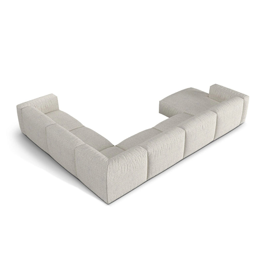 Martina modulares Panoramasofa, Rechte Seite, Sitztiefe 76 cm, aus Boucle in Grau Beige meliert (Monet Pearl), 406x316 cm von Micadoni – Bild 4