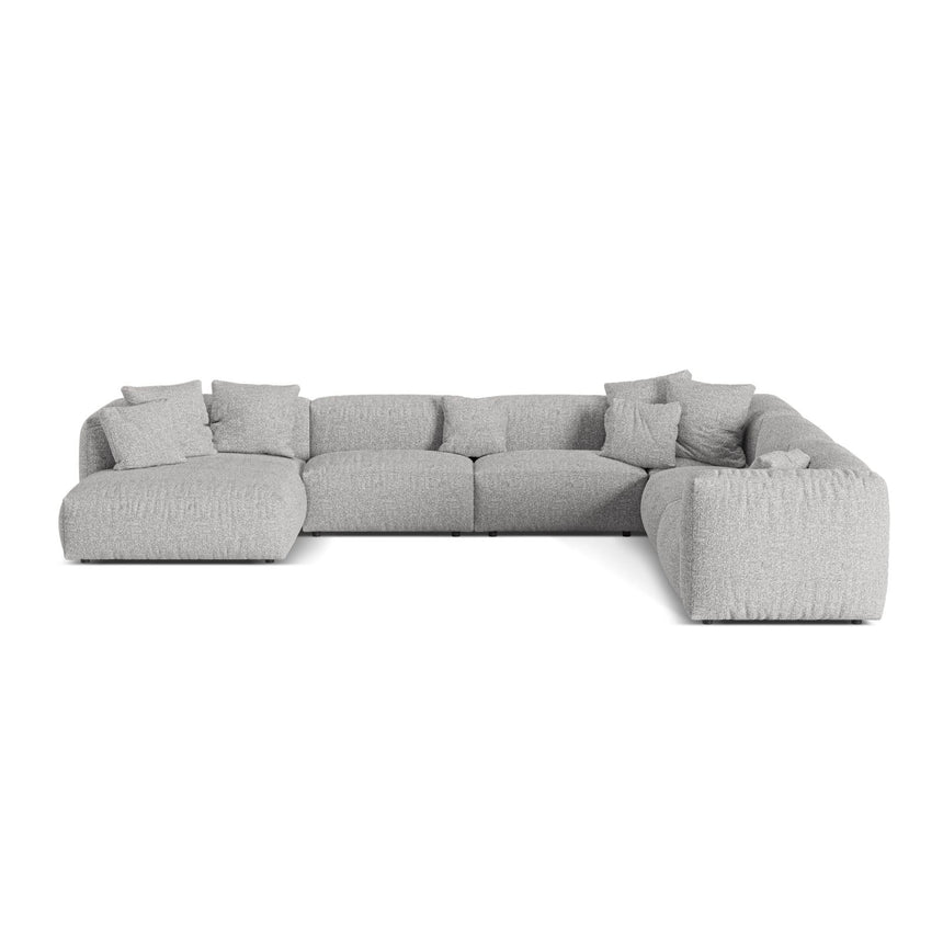 Martina modulares Panoramasofa, Rechte Seite, Sitztiefe 76 cm, aus Boucle in Silber (Monet Silver), 406x316 cm von Micadoni – Bild 1