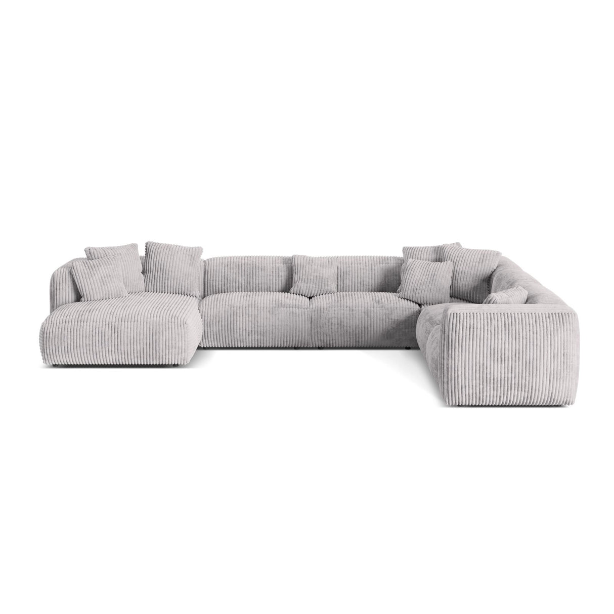 Martina modulares Panoramasofa, Rechte Seite, Sitztiefe 76 cm, aus Cord in Hellgrau (Tilia 86), 406x316 cm von Micadoni – Bild 1