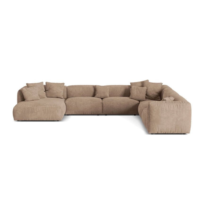 Martina modulares Panoramasofa, Rechte Seite, Sitztiefe 76 cm, aus Samt in Dunkelbeige (Vogue 3), 406x316 cm von Micadoni – Bild 1