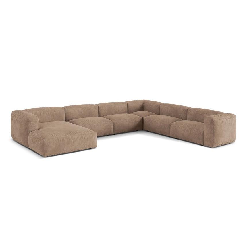 Martina modulares Panoramasofa, Rechte Seite, Sitztiefe 76 cm, aus Samt in Dunkelbeige (Vogue 3), 406x316 cm von Micadoni – Bild 3