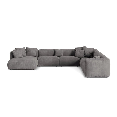 Martina modulares Panoramasofa, Rechte Seite, Sitztiefe 76 cm, aus Samt in Grau (Vogue 15), 406x316 cm von Micadoni – Bild 1