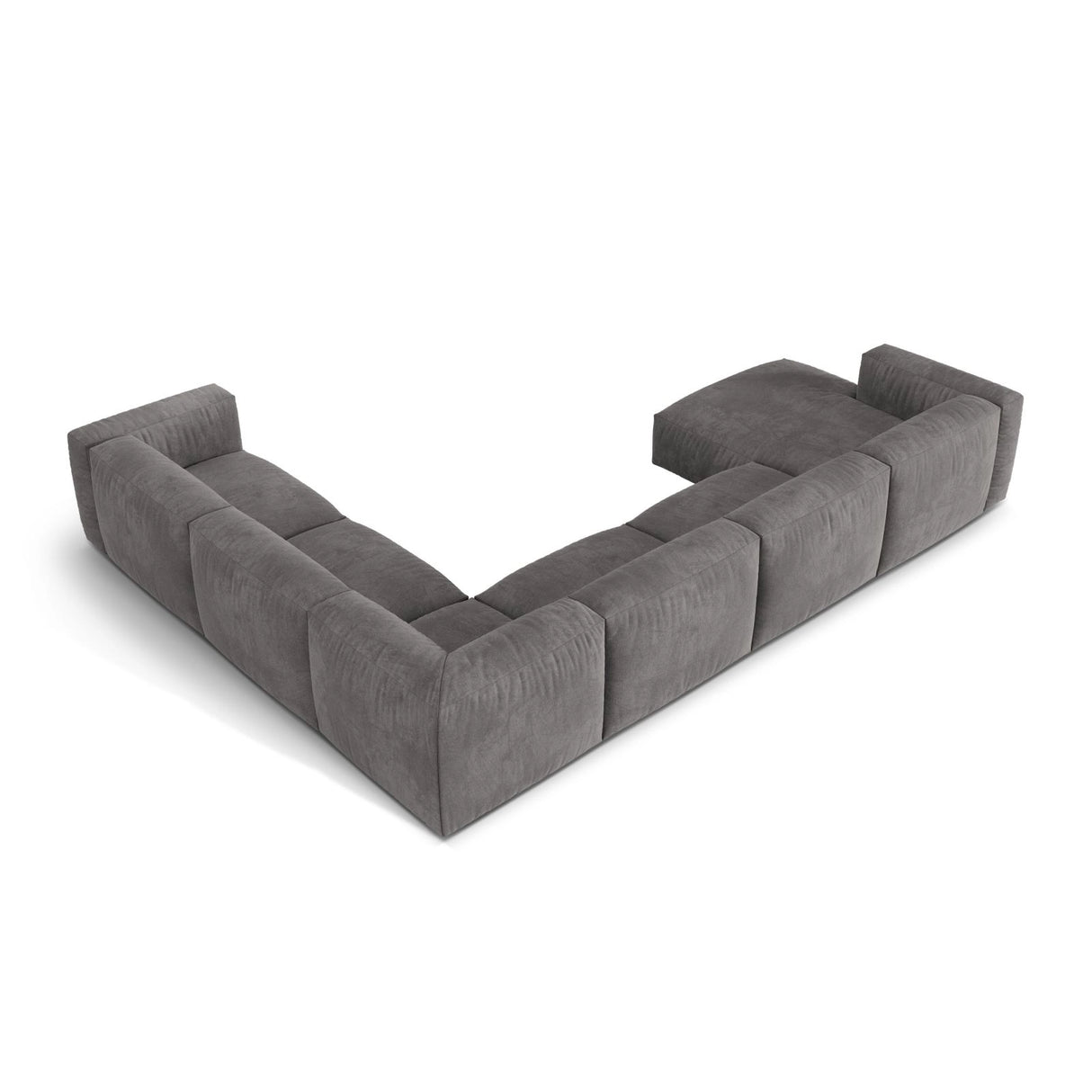 Martina modulares Panoramasofa, Rechte Seite, Sitztiefe 76 cm, aus Samt in Grau (Vogue 15), 406x316 cm von Micadoni – Bild 4