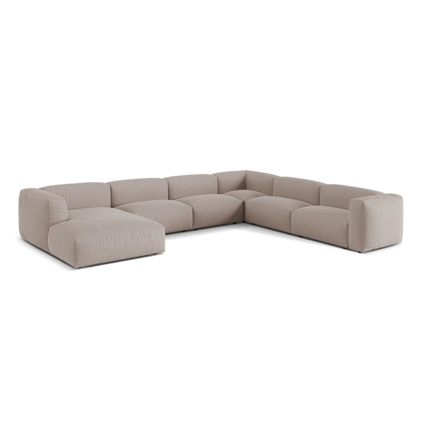 Martina modulares Panoramasofa, Rechte Seite, Sitztiefe 76 cm, aus Strukturierter Stoff in Dunkelbeige (Boston Trufa), 406x316 cm von Micadoni – Bild 3