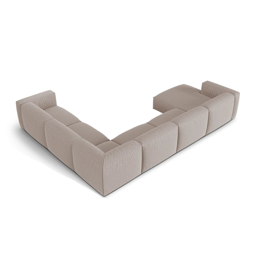 Martina modulares Panoramasofa, Rechte Seite, Sitztiefe 76 cm, aus Strukturierter Stoff in Dunkelbeige (Boston Trufa), 406x316 cm von Micadoni – Bild 4
