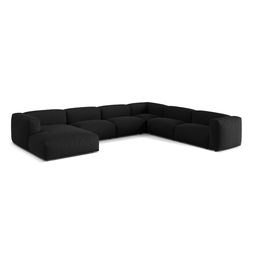 Martina modulares Panoramasofa, Rechte Seite, Sitztiefe 76 cm, aus Strukturierter Stoff in Schwarz (Boston Black), 406x316 cm von Micadoni – Bild 3