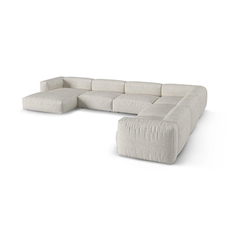 Martina modulares Panoramasofa, Rechte Seite, Sitztiefe 90 cm, aus Boucle in Grau Beige meliert (Monet Pearl), 420x330 cm von Micadoni – Bild 4