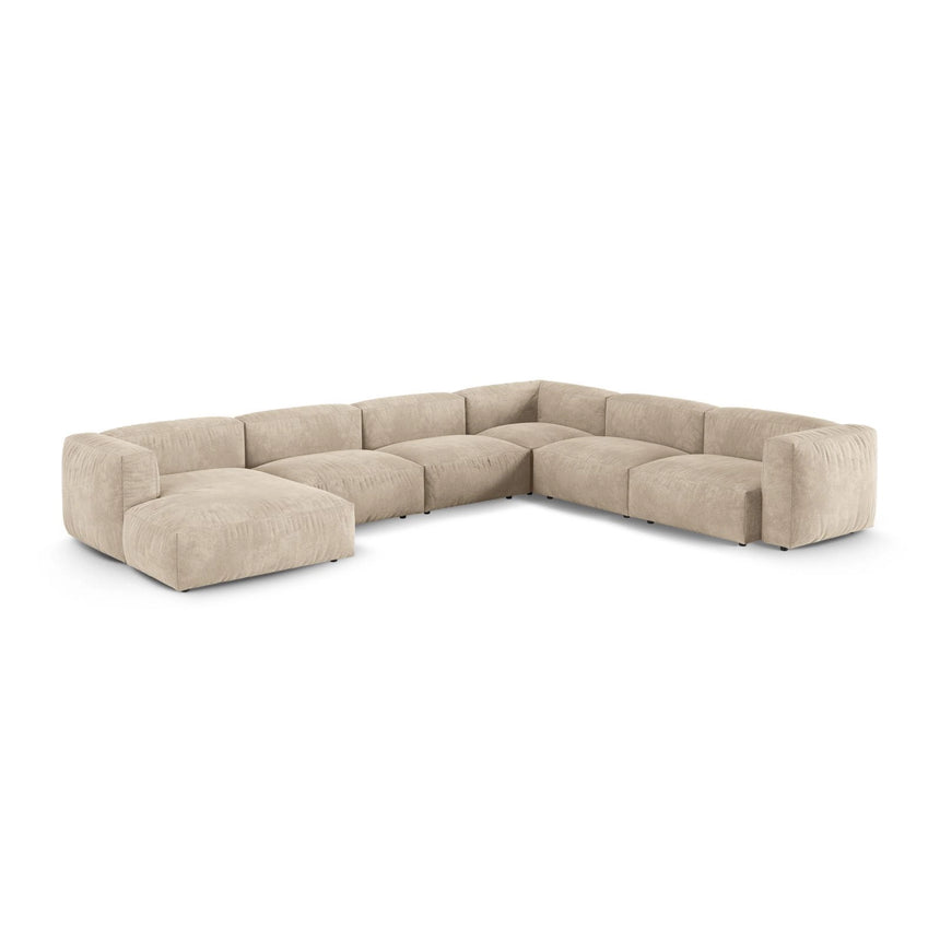 Martina modulares Panoramasofa, Rechte Seite, Sitztiefe 90 cm, aus Samt, Cord, Boucle oder Strukturstoff, 420x330 cm von Micadoni – Bild 3
