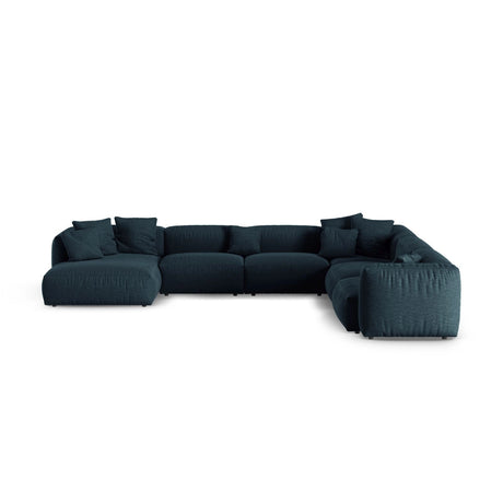 Martina modulares Panoramasofa, Rechte Seite, Sitztiefe 90 cm, aus Strukturierter Stoff in Blau Jeans (Boston Ocean), 420x330 cm von Micadoni – Bild 1