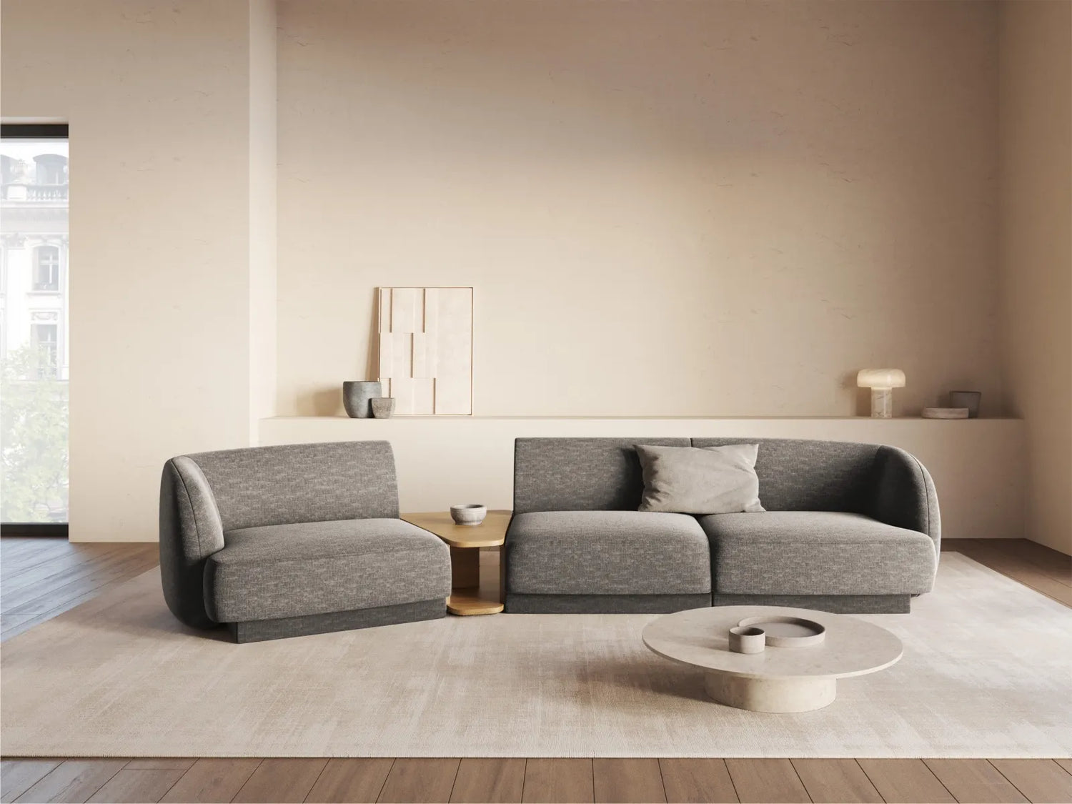 Miley Modulares 3-Sitzer Sofa, Linke Seite, aus Chenille in Grau (Haga 16), 303x126 cm von Micadoni – Bild 2