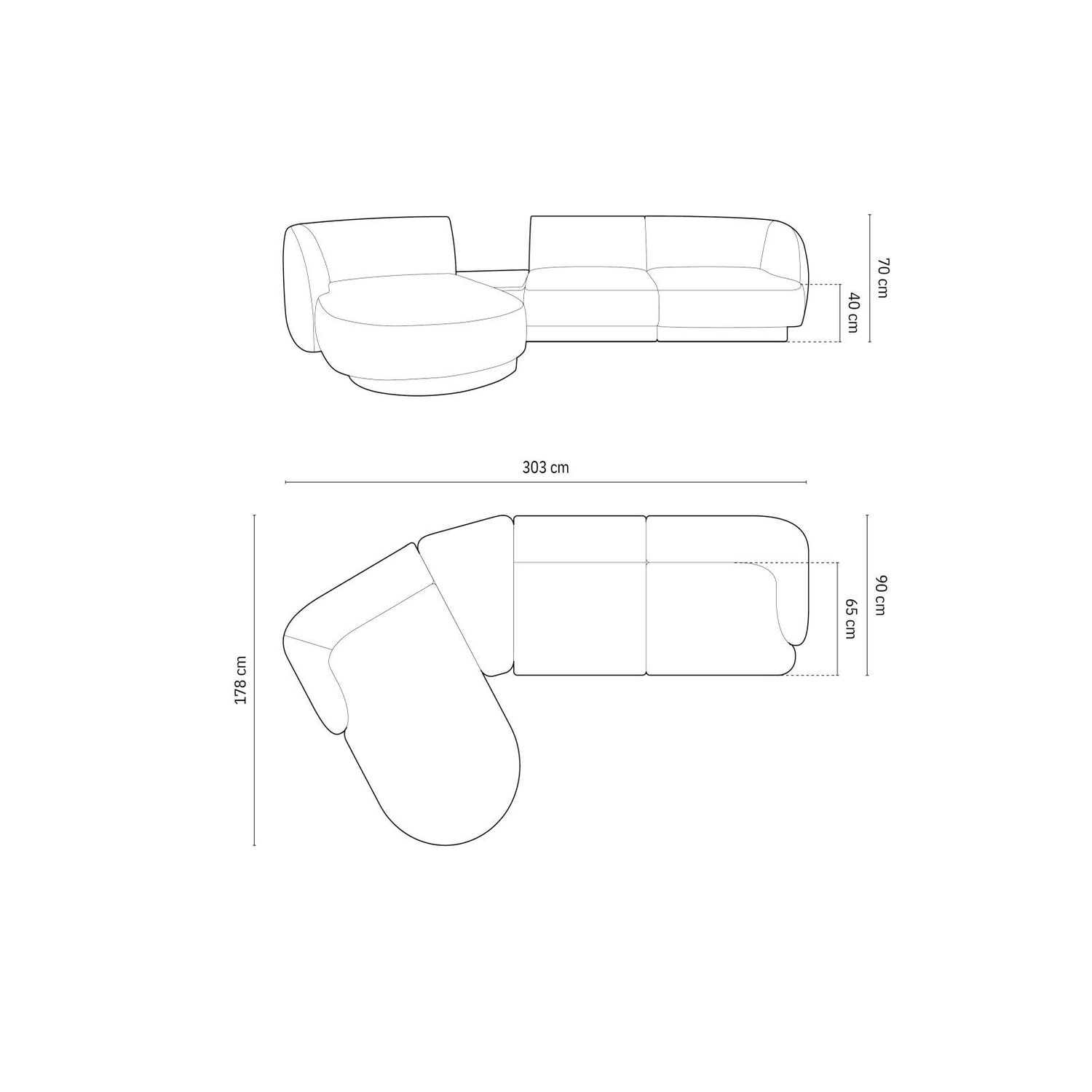 Miley Modulares 3-Sitzer Sofa, Linke Seite, aus Chenille in Königsblau (Haga 86), 303x178 cm von Micadoni – Bild 3