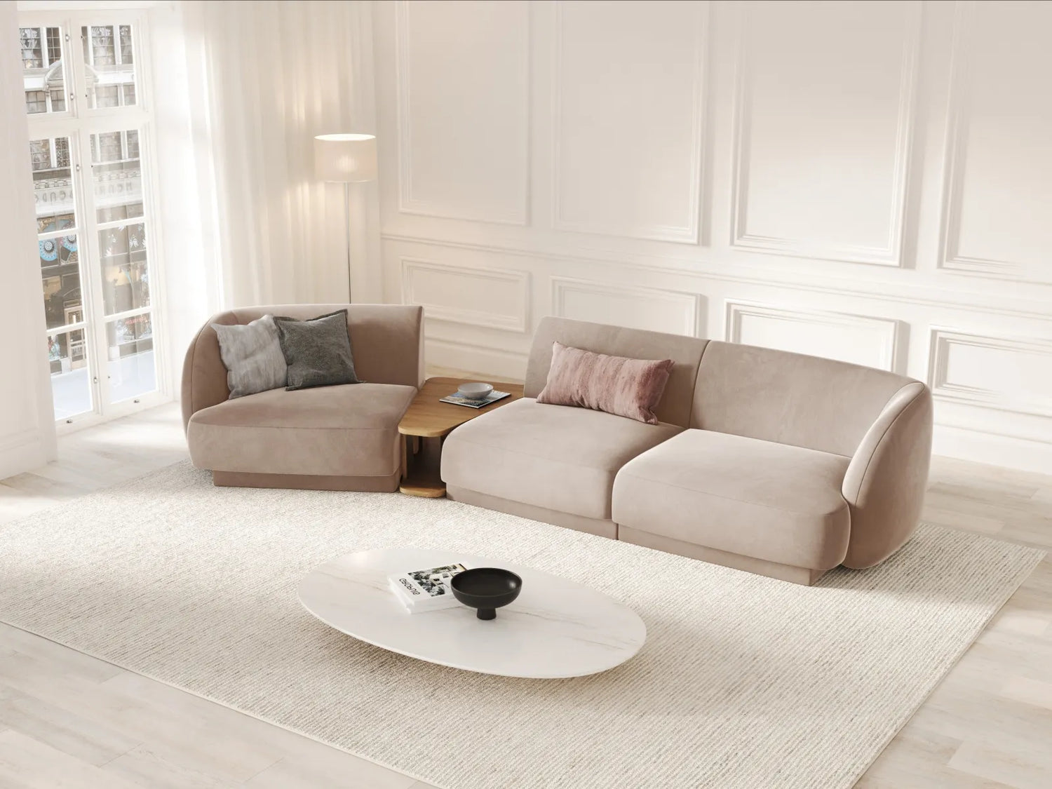 Miley Modulares 3-Sitzer Sofa, Linke Seite, aus Samt in Cappuccino (Bluvel 40), 303x126 cm von Micadoni – Bild 2