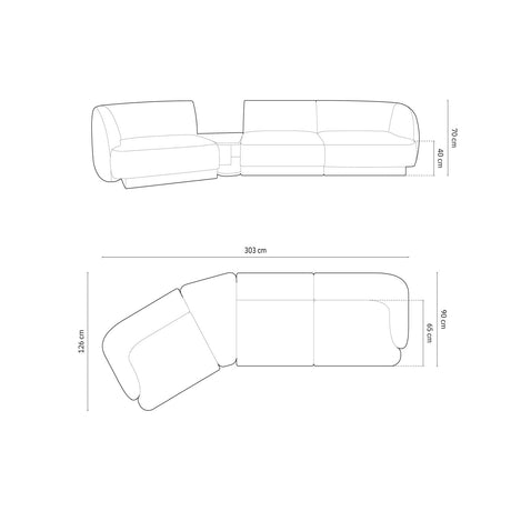 Miley Modulares 3-Sitzer Sofa, Linke Seite, aus Samt in Grün (Bluvel 77), 303x126 cm von Micadoni – Bild 3