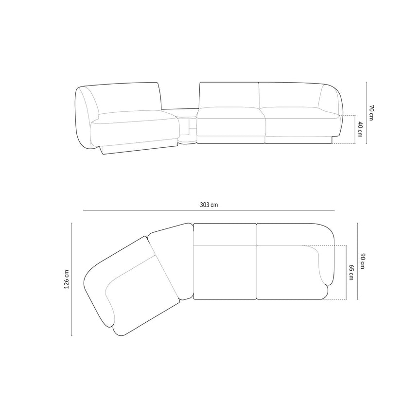 Miley Modulares 3-Sitzer Sofa, Linke Seite, aus Samt in Grün (Bluvel 77), 303x126 cm von Micadoni – Bild 3