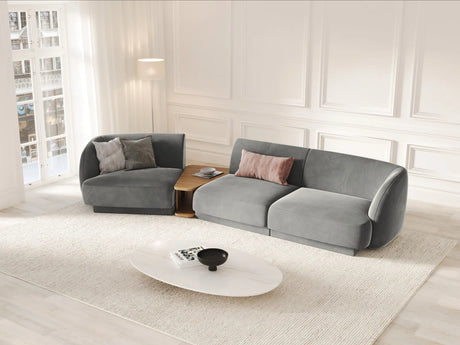 Miley Modulares 3-Sitzer Sofa, Linke Seite, aus Samt in Hellgrau (Bluvel 13), 303x126 cm von Micadoni – Bild 2