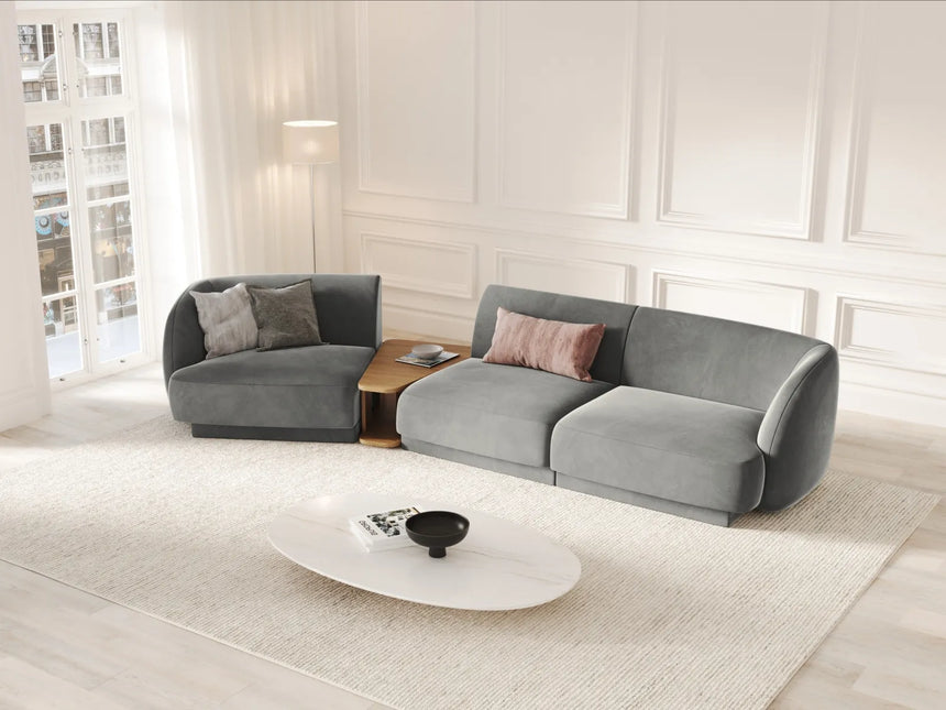 Miley Modulares 3-Sitzer Sofa, Linke Seite, aus Samt in Hellgrau (Bluvel 13), 303x126 cm von Micadoni – Bild 2