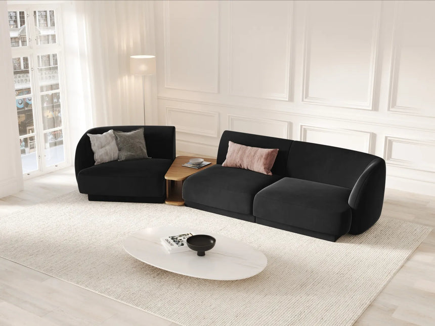 Miley Modulares 3-Sitzer Sofa, Linke Seite, aus Samt in Schwarz (Bluvel 19), 303x126 cm von Micadoni – Bild 2