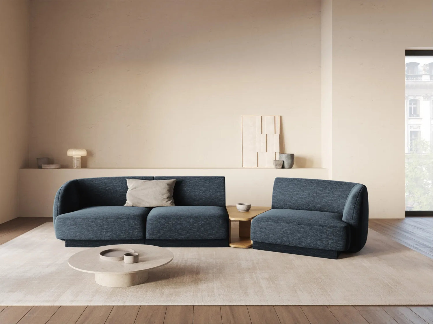Miley Modulares 3-Sitzer Sofa, Rechte Seite, aus Chenille in Königsblau (Haga 86), 303x126 cm von Micadoni – Bild 2