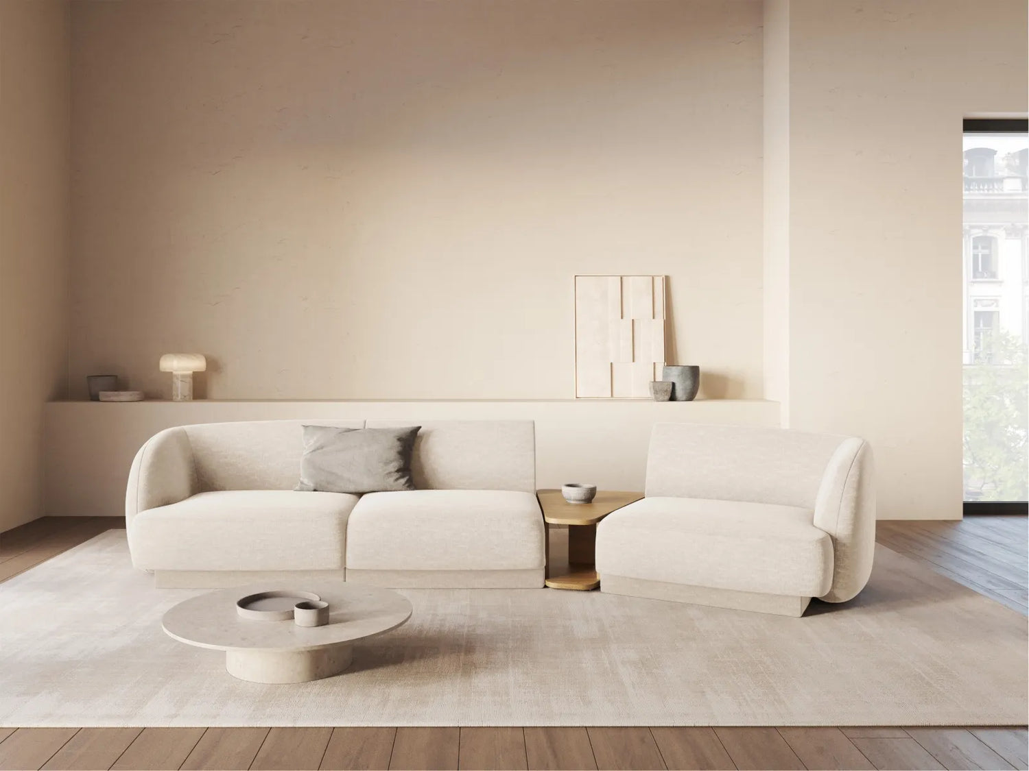 Miley Modulares 3-Sitzer Sofa, Rechte Seite, aus Chenille in Leichtes Beige (Haga 23), 303x126 cm von Micadoni – Bild 2