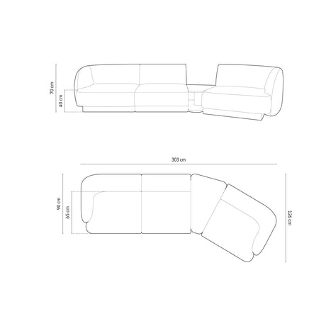 Miley Modulares 3-Sitzer Sofa, Rechte Seite, aus Samt, Boucle oder Chenille, 303x126 cm von Micadoni – Bild 2