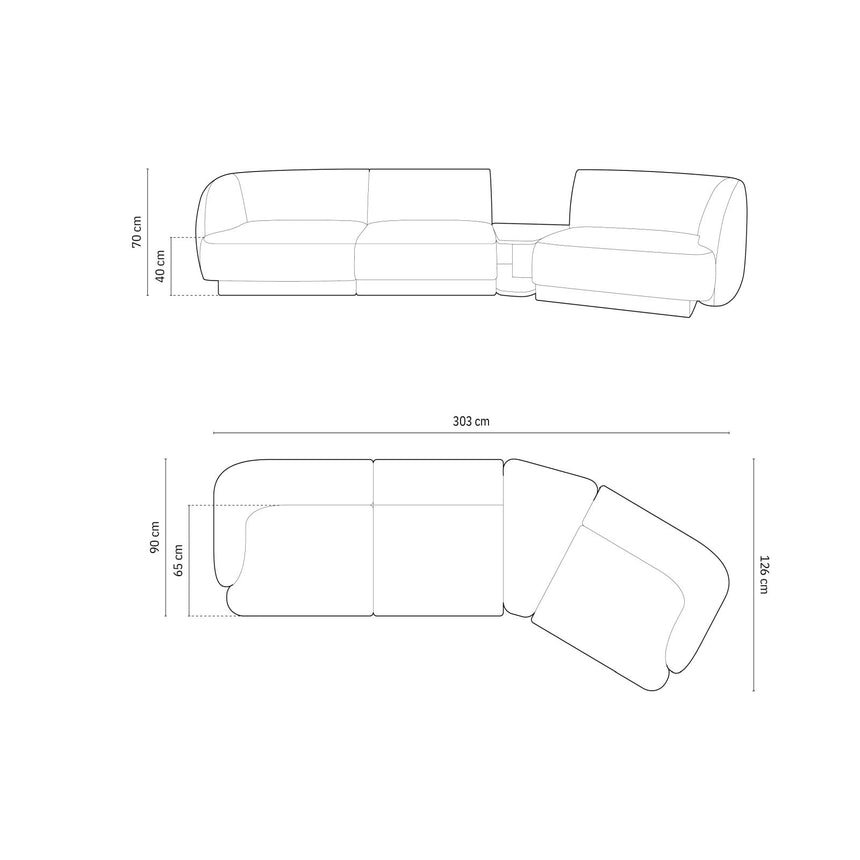 Miley Modulares 3-Sitzer Sofa, Rechte Seite, aus Samt in Grün (Bluvel 77), 303x126 cm von Micadoni – Bild 3