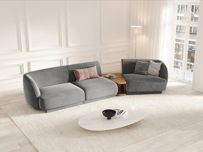 Miley Modulares 3-Sitzer Sofa, Rechte Seite, aus Samt in Hellgrau (Bluvel 13), 303x126 cm von Micadoni – Bild 2