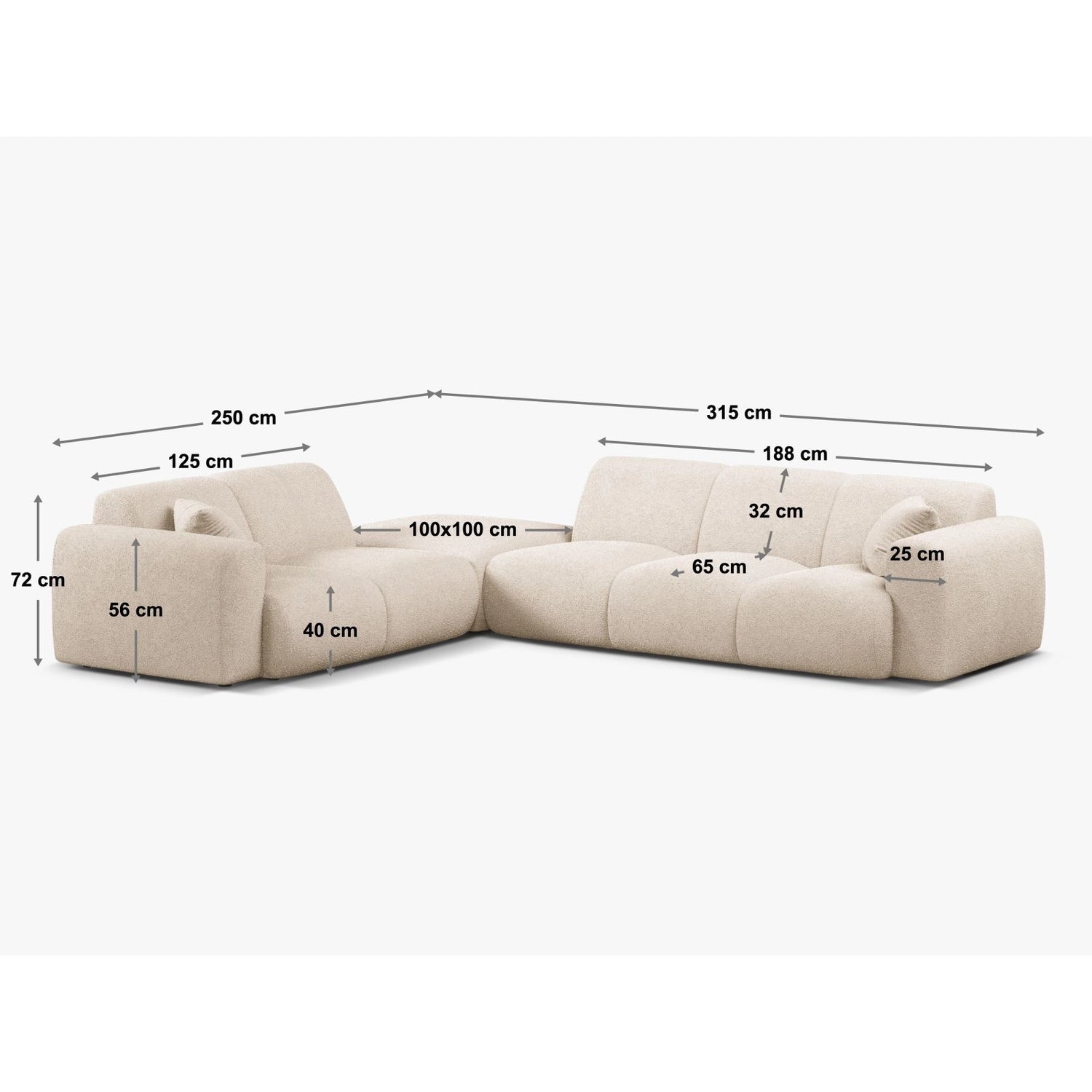 Molino 6-Sitzer Ecksofa, Linke Seite, aus Boucle in Terrakotta (Baloo 2078), 315x250 cm von Micadoni – Bild 2