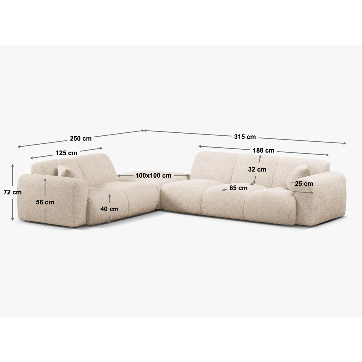 Molino 6-Sitzer Ecksofa, Linke Seite, aus Samt, Boucle oder Chenille, 315x250 cm von Micadoni – Bild 2