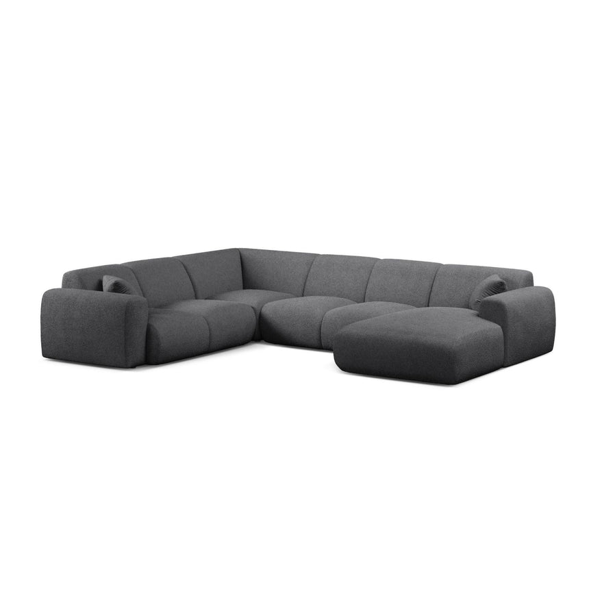 Molino Modulares 6-Sitzer Panoramasofa, Linke Seite, aus Boucle in Dunkelgrau (Baloo 2083), 326x252 cm von Micadoni – Bild 1