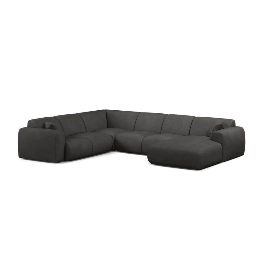 Molino Modulares 6-Sitzer Panoramasofa, Linke Seite, aus Chenille in Dunkelgrau (Rebel 3), 326x252 cm von Micadoni – Bild 1