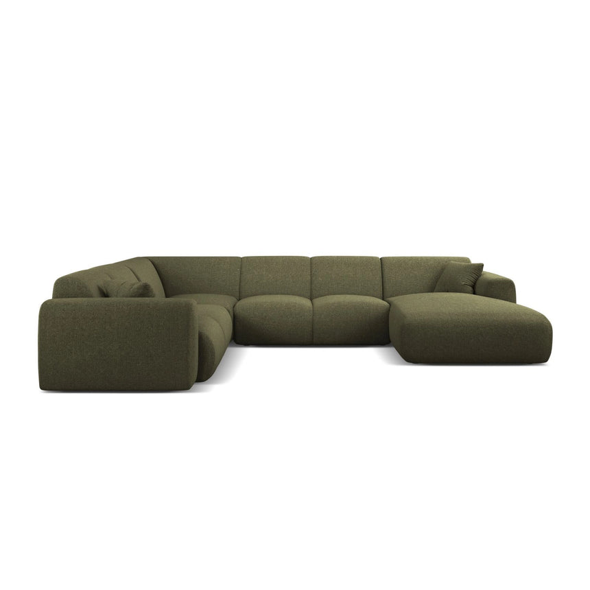 Molino Modulares 6-Sitzer Panoramasofa, Linke Seite, aus Chenille in Grün (Eden 12 Olive), 326x252 cm von Micadoni – Bild 2