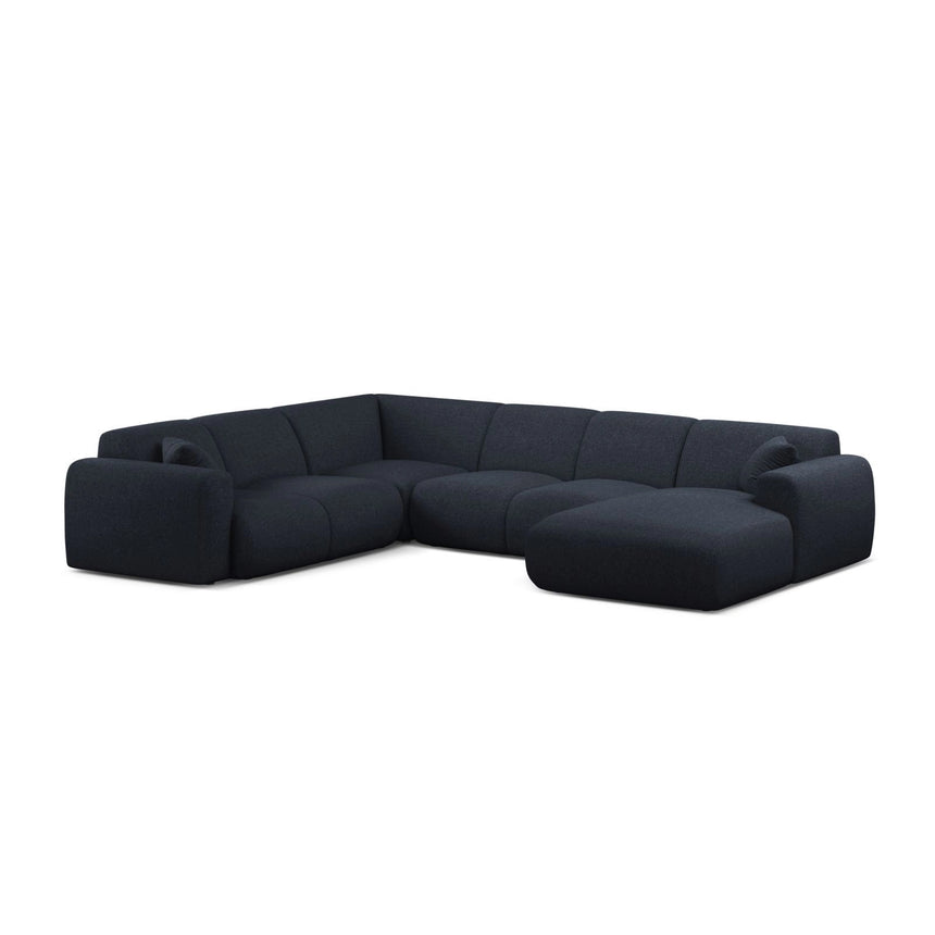 Molino Modulares 6-Sitzer Panoramasofa, Linke Seite, aus Chenille in Marineblau (Eden 16 Deep Blue), 326x252 cm von Micadoni – Bild 1