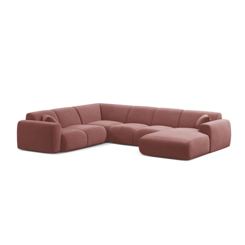 Molino Modulares 6-Sitzer Panoramasofa, Linke Seite, aus Samt in Flamingo (Casino Salmon), 326x252 cm von Micadoni – Bild 1