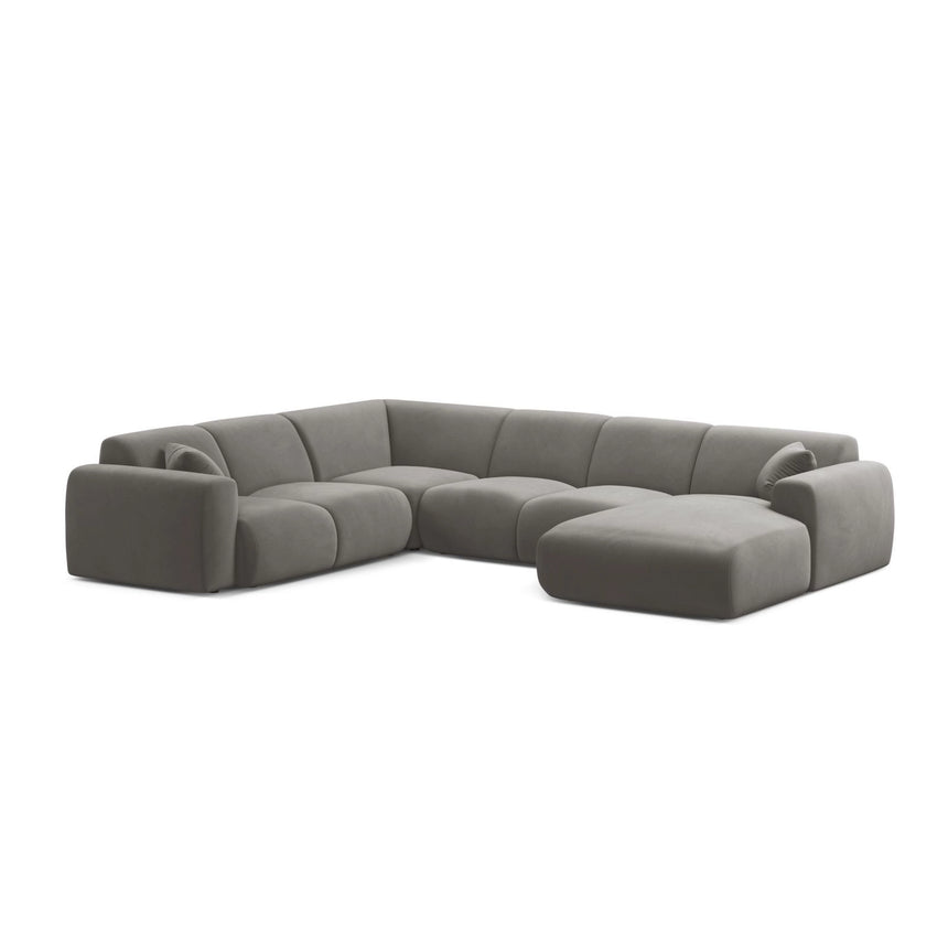 Molino Modulares 6-Sitzer Panoramasofa, Linke Seite, aus Samt in Grau (Casino Stone), 326x252 cm von Micadoni – Bild 1