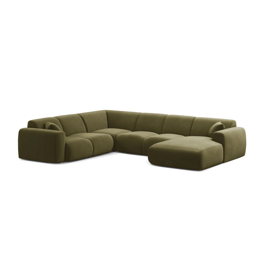 Molino Modulares 6-Sitzer Panoramasofa, Linke Seite, aus Samt in Hellgrün (Casino Forest), 326x252 cm von Micadoni – Bild 1