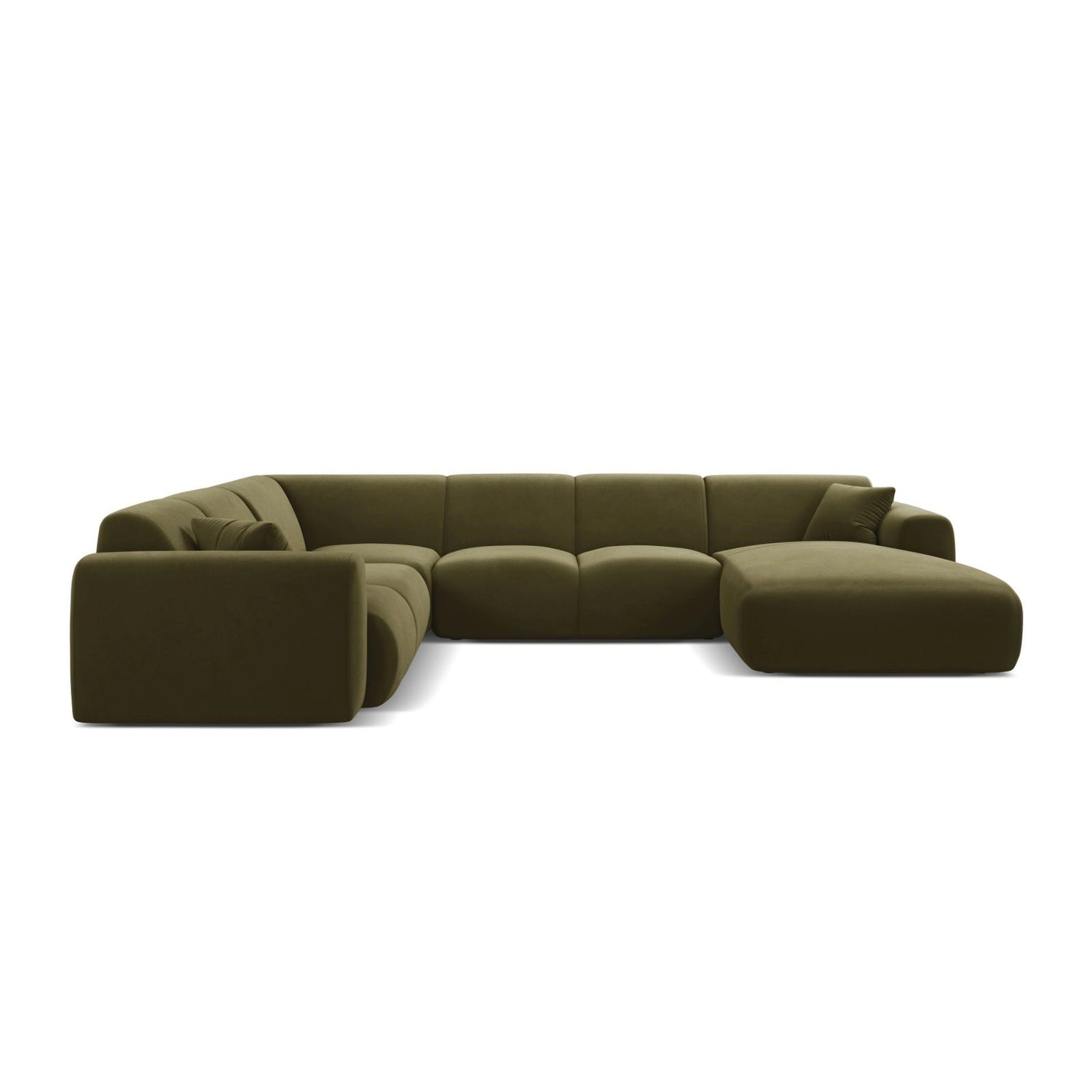 Molino Modulares 6-Sitzer Panoramasofa, Linke Seite, aus Samt in Hellgrün (Casino Forest), 326x252 cm von Micadoni – Bild 2