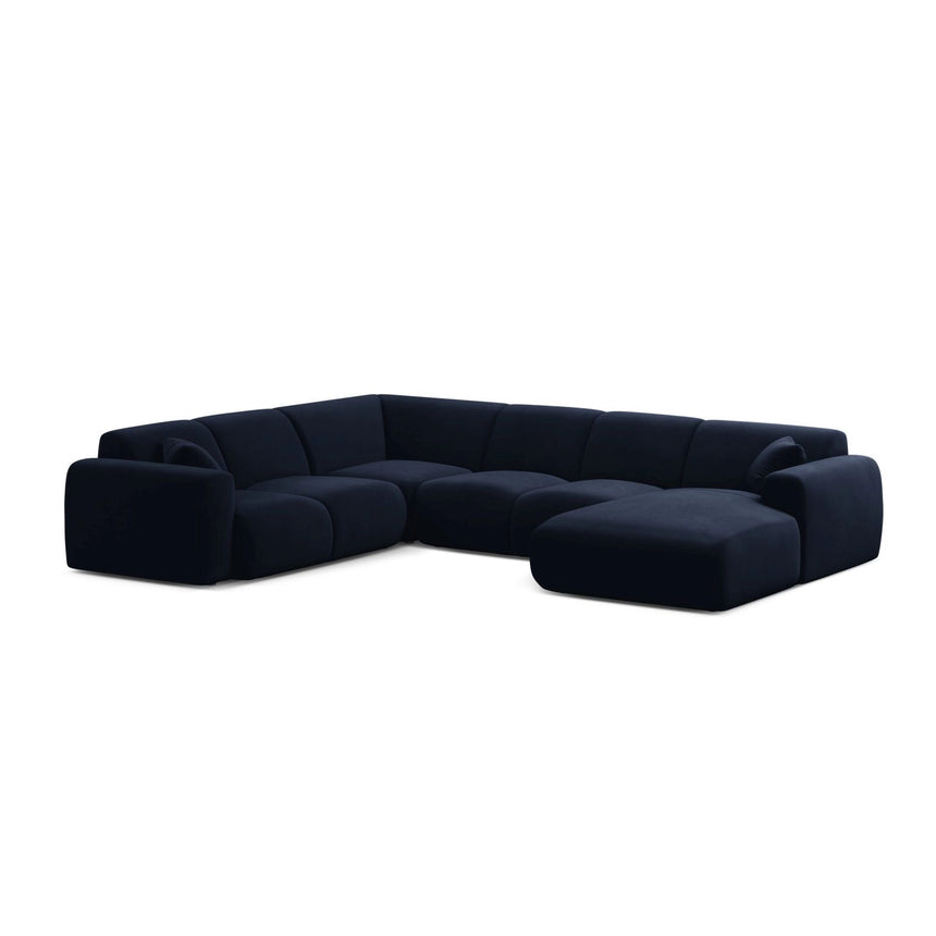 Molino Modulares 6-Sitzer Panoramasofa, Linke Seite, aus Samt in Königsblau (Casino Deep Blue), 326x252 cm von Micadoni – Bild 1